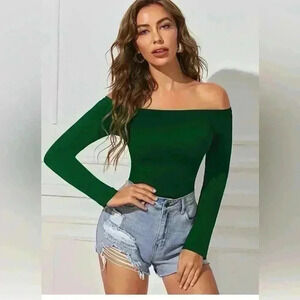 Sarin Mathews Off The Shoulder Long Sleeve Top Size Large Green